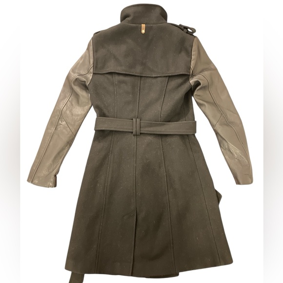 Mackage Dale Black Trench Coat with Leather Sleeves - Picture 6 of 13